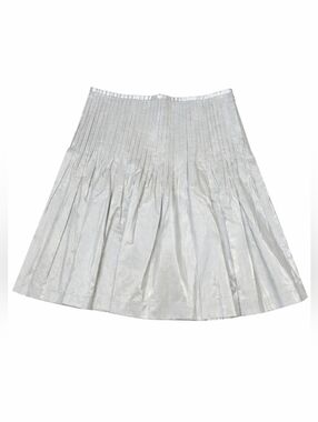 Leggiadro Vintage Y2K Silver Metallic A-line Pleated Cocktail Party Mini Skirt
